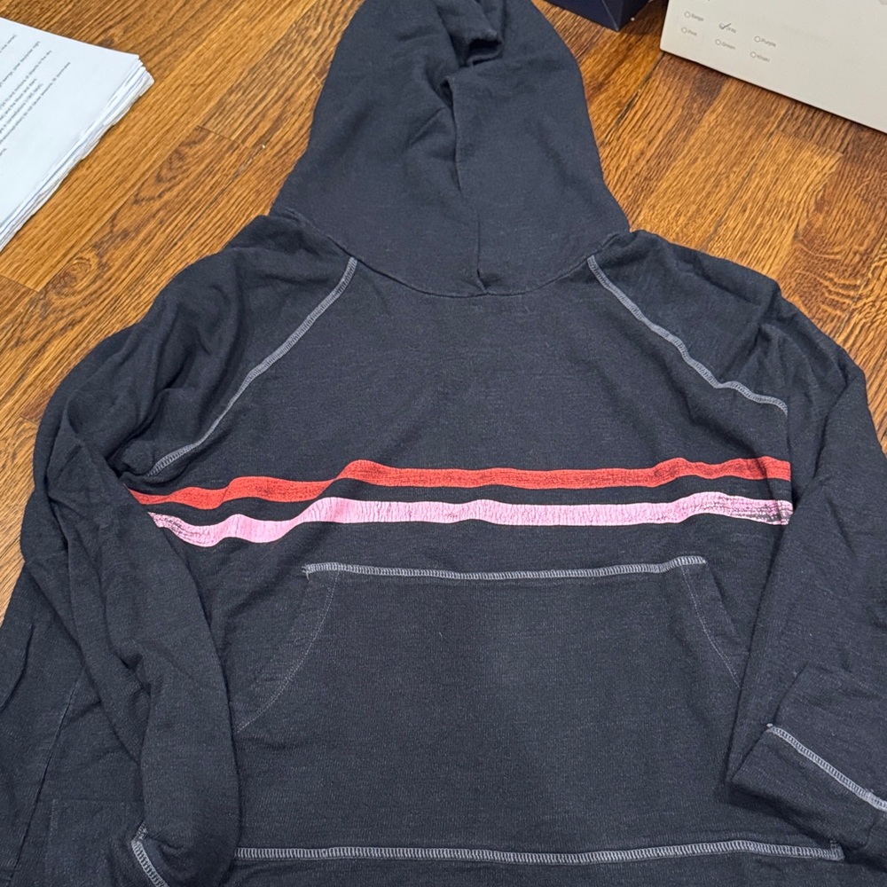 Sundry Black Hoodie with Red and Pink Stripes